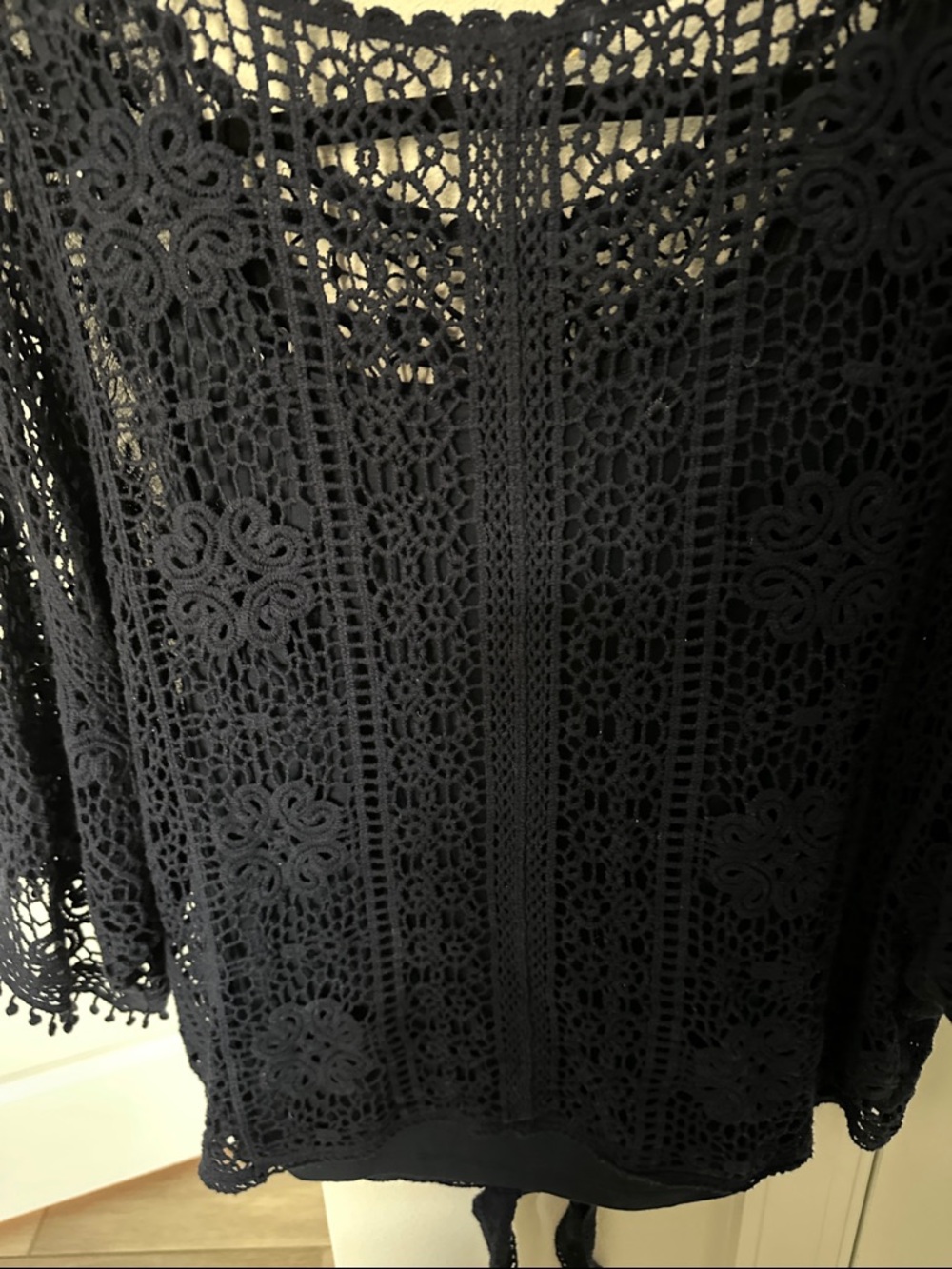 Democracy Navy Crochet Lace oversized tie front Boho Blouse - Picture 5 of 7